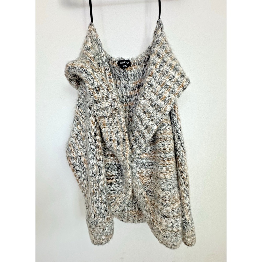 Bebe Chunky Knit Cardigan Shrug Y2K Women's Sz S Multi Tone Melange Snap Closure